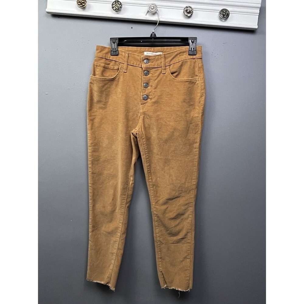 Levi's Pants Womens 28 Tan 721 High Rise Skinny Corduroy Button Fly Raw Hem
